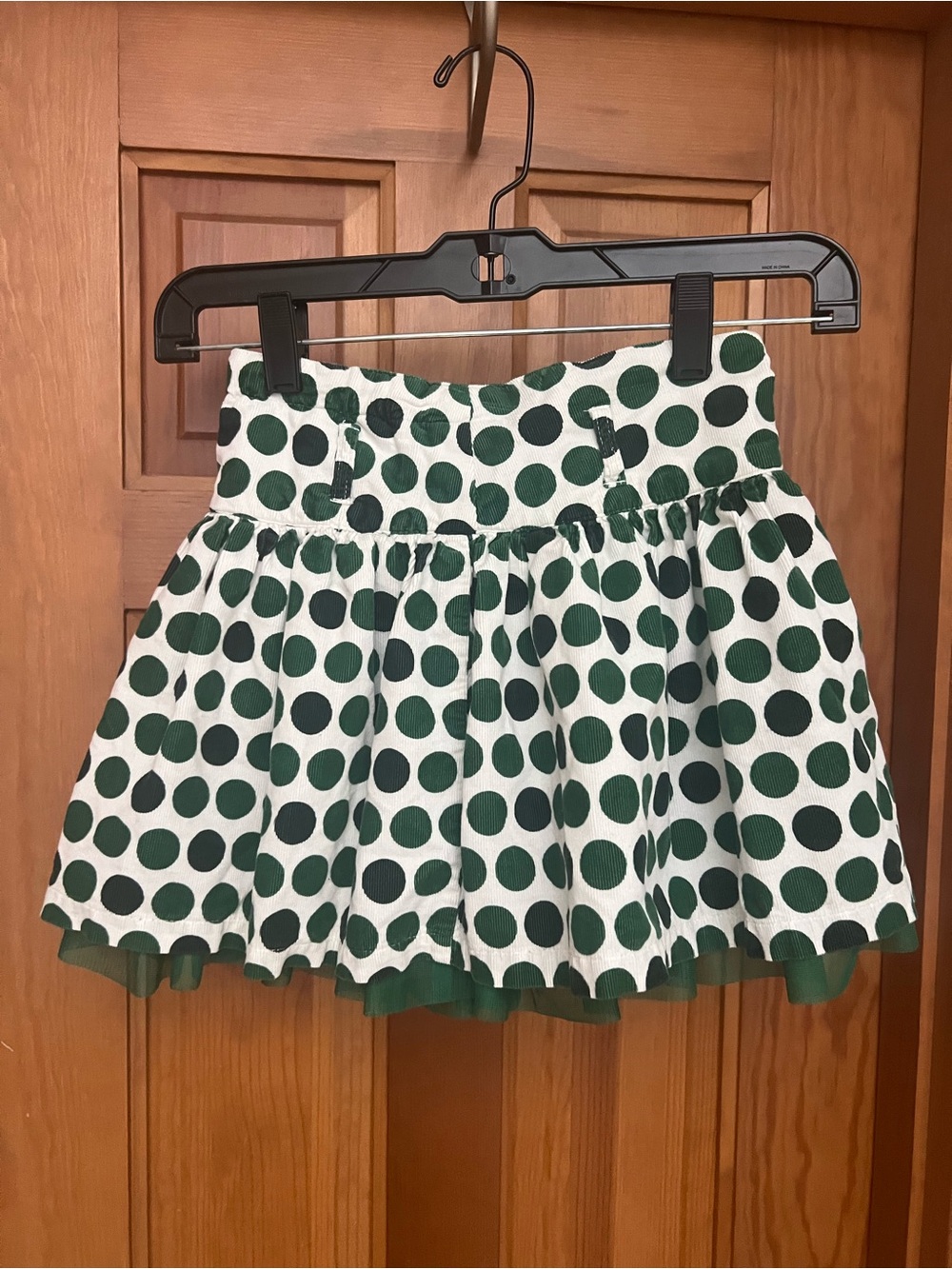 Kids size 6 Green Polka Dot Corduroy Skirt